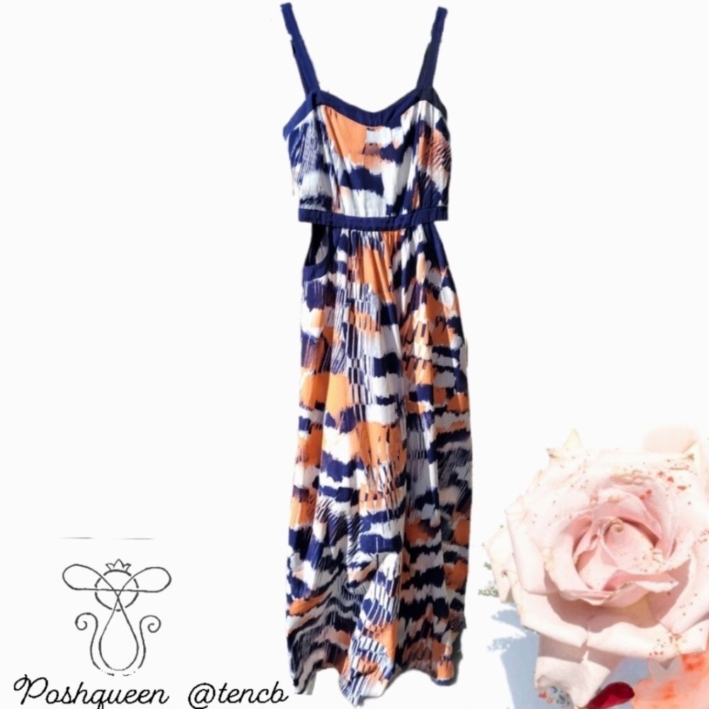 Soprano Long Maxi Sundress - Blue, White, Orange